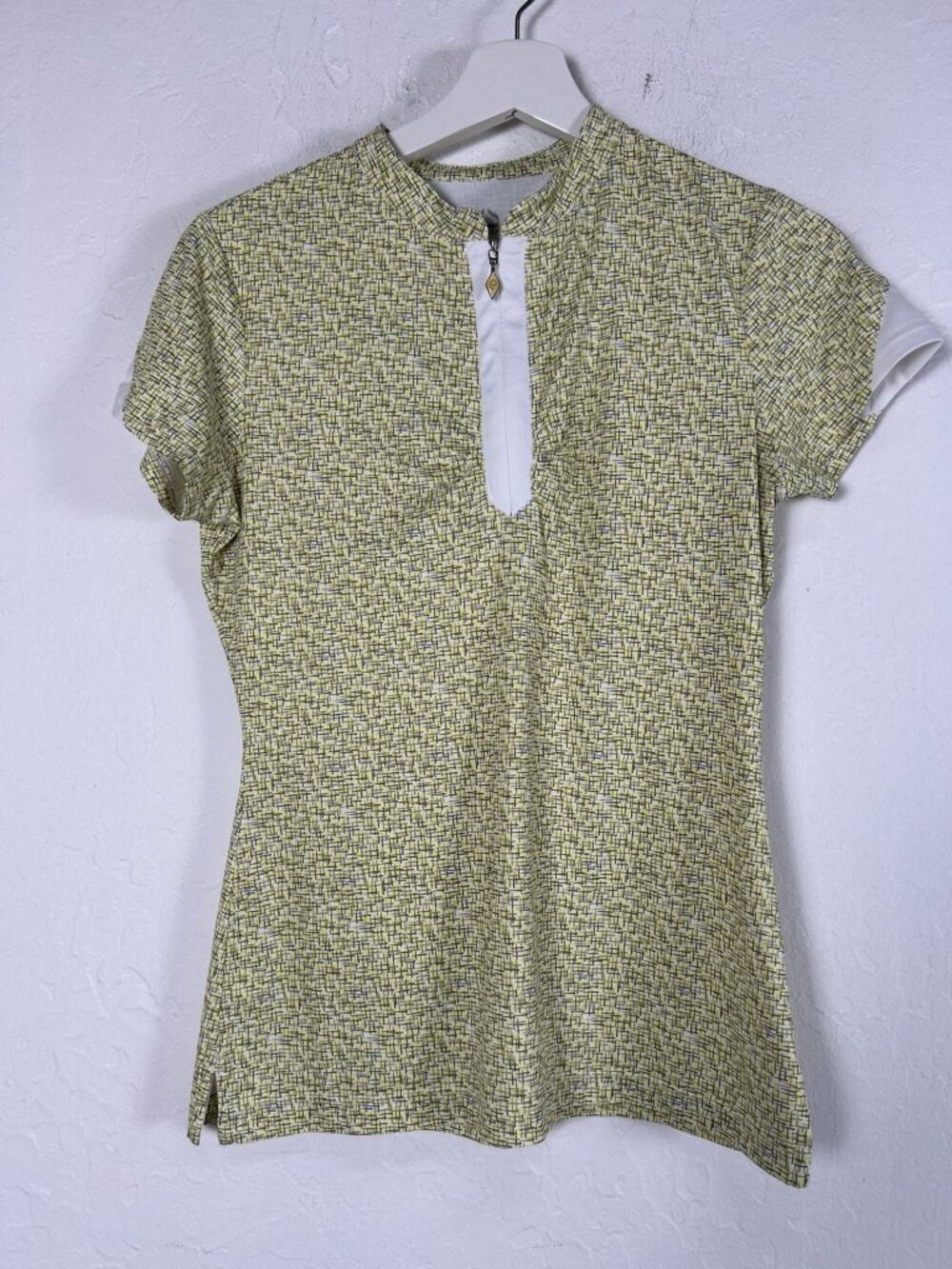 EP Sport Womens Yellow & White Abstract Short Sleeve 1/4 Zip Athletic Top Small